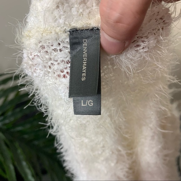 DENVER Hayes Cozy Soft Fuzzy Eye Lashes White Knit Cardigan Sweater & Pockets L - Picture 9 of 11